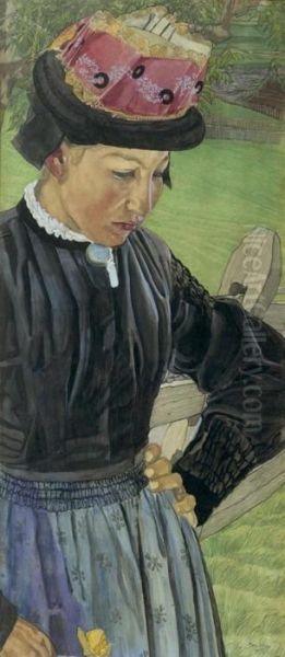 Walliserin. 1907. (welsh Woman) Oil Painting by Raphy Dalleves