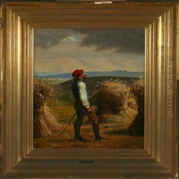 Scenery From Soro With Man In The Field Oil Painting by Christen Dalsgaard