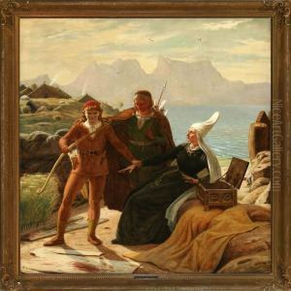 Scene From The Nordic Mythology Or The Icelandic Sagas Oil Painting by Christen Dalsgaard