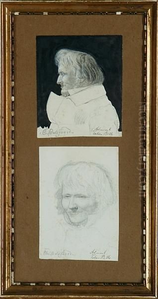 Two Portrait Sketches Of The Danish Admiral Torben Bille Oil Painting by Christen Dalsgaard