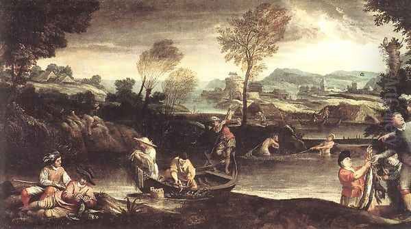 Fishing before 1595 Oil Painting by Annibale Carracci