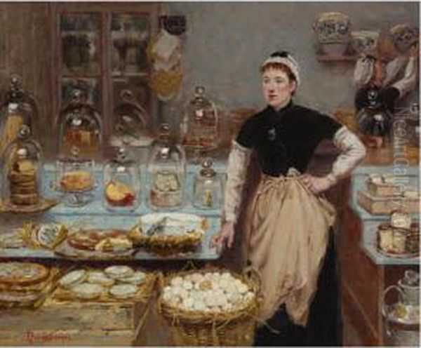 Une Boutique De Fromages (the Cheese Vendor) Oil Painting by Edouard Jean Dambourgez