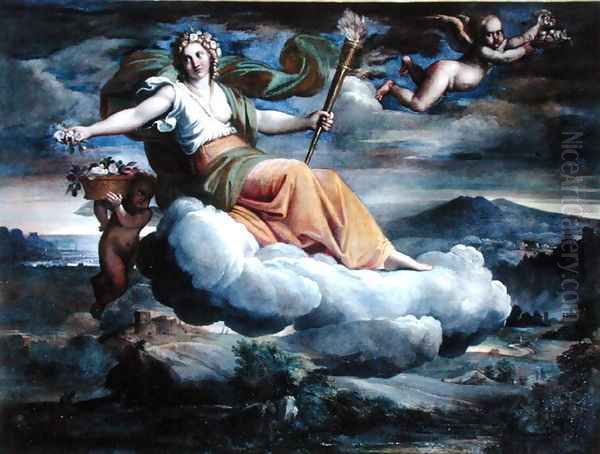 Dawn with a torch scattering flowers Oil Painting by Annibale Carracci