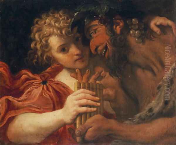 Satyr and Shepherd Oil Painting by Annibale Carracci