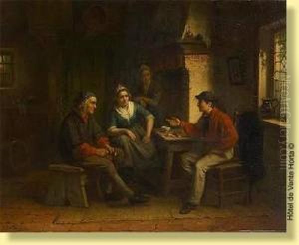 Le Conteur Dans Un Interieur Oil Painting by Jan Jacobus Matthijs Damschroder