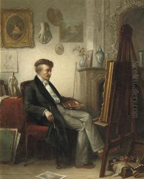 An Artist In His Studio Oil Painting by Jan Jacobus Matthijs Damschroder