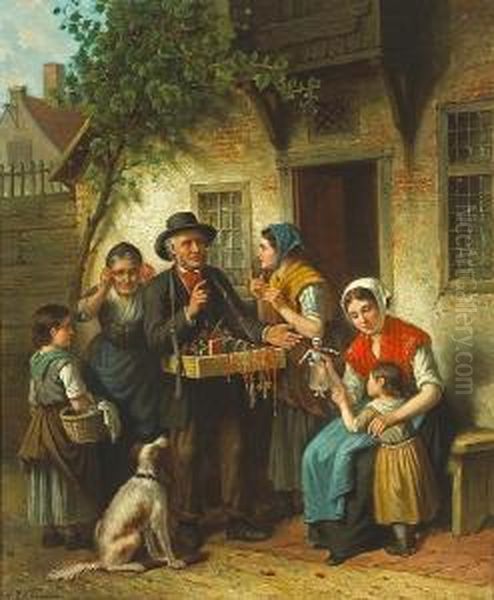 The Peddler Oil Painting by Jan Jacobus Matthijs Damschroder