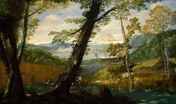 River Landscape Oil Painting by Annibale Carracci