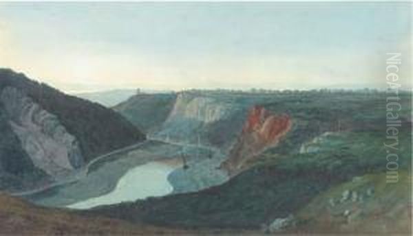 A View Of The River Avon From 
Bristol From Below The Observatorywith Seawalls Below And Cooks Folly 
Beyond. Oil Painting by Francis Danby