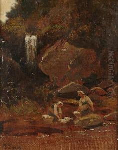 Figures Washing Closthes In A Stream Oil Painting by Francis Danby