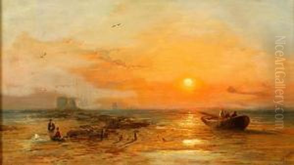 Strandlandskap I Solnedgang - Boulogne Oil Painting by Francis Danby