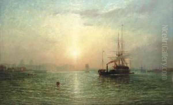 Evening On The Thames, A View Of Greenwich Hospital Oil Painting by Francis Danby