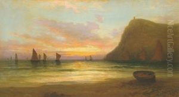 Fishing Fleet Of Flamborough Head 1859 Oil Painting by Francis Danby