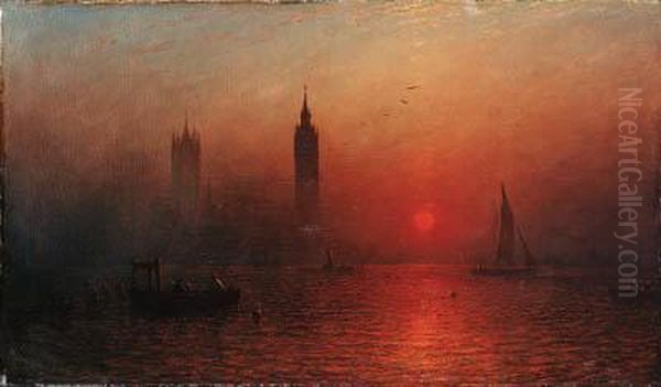 Sunset Over The Thames At Westminster Oil Painting by Francis Danby