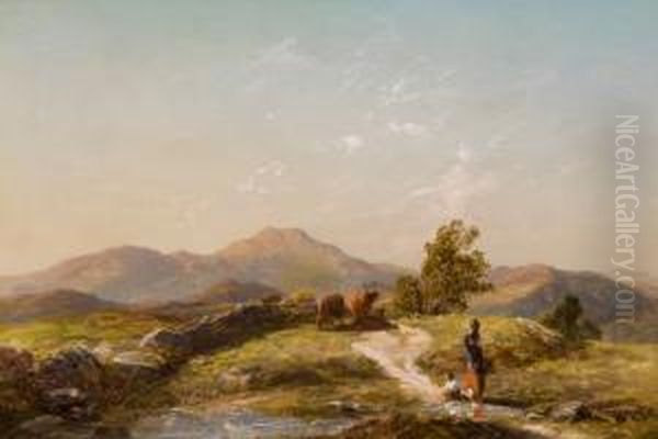 Mountain Landscape With Figures By A Stream Oil Painting by Thomas Danby