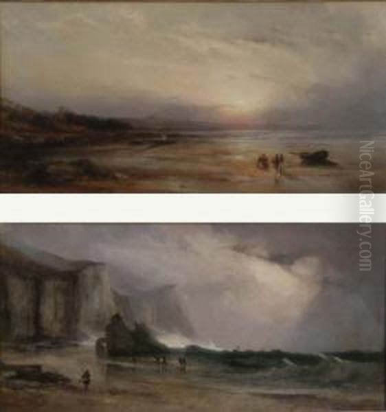 Pair Of Oils On Canvas 'in 
Freshwater' And 'in Ryde, Isle Of Wight' Signed And Dated 1865 12 X 24in Oil Painting by Thomas Danby