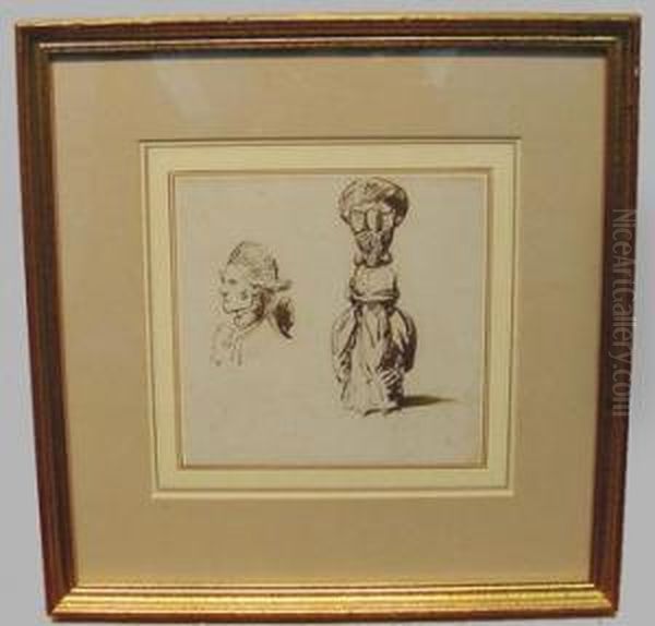 Portrait Of A Man And Woman With Tall Coiffure Oil Painting by George Dance