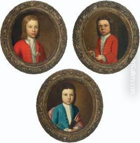 Pendant Portraits Of An 
Officer's Children: Boy With Bird; Boy With His Dog; Boy With Fair Hair Oil Painting by Sir Nathaniel Dance-Holland