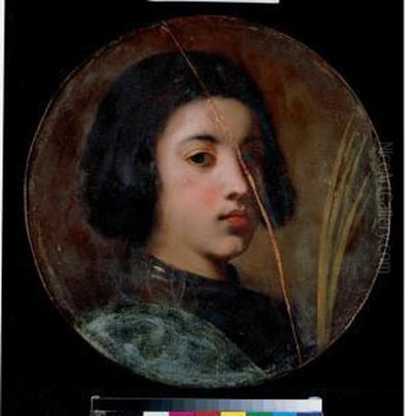 A Young Boy, Bust Length, 
Wearing Armour And Holding A Martyr's Palm, Possibly Saint George Oil Painting by Cesare Dandini