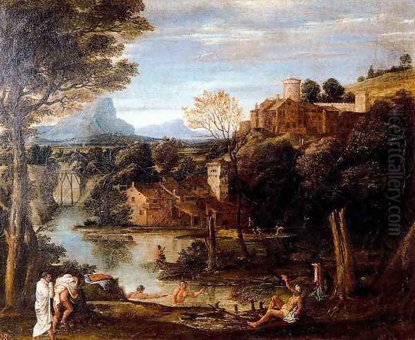 Landscape with bathers Oil Painting by Annibale Carracci