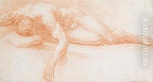 A Reclining Male Nude Oil Painting by Pietro Dandini