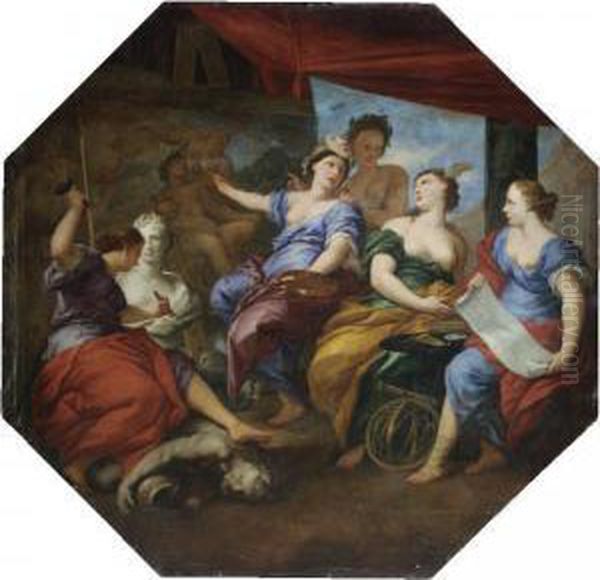 Allegories Of Sculpture, Painting, Astronomy And Poetry Oil Painting by Pietro Dandini