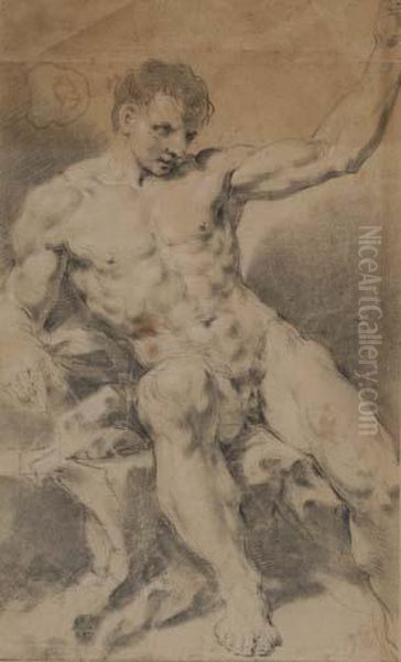 Seated Male Nude With Raised Left Arm Oil Painting by Pietro Dandini