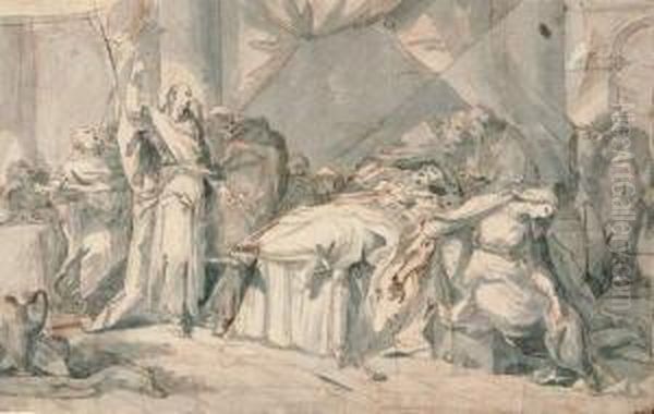 Der Tod Des Heiligen Joseph. Verso: Tobias Verlasst Seine Eltern. Oil Painting by Michel-Francois Dandre-Bardon