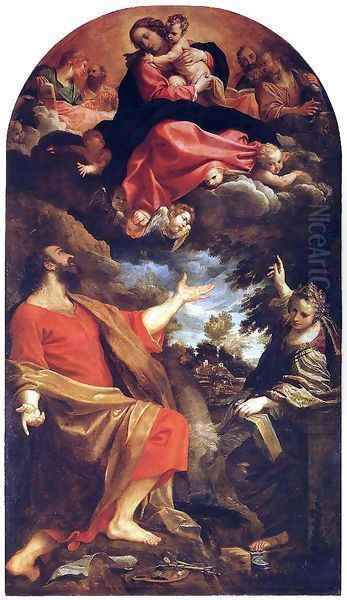 The Virgin Appears to St. Luke and Catherine Oil Painting by Annibale Carracci