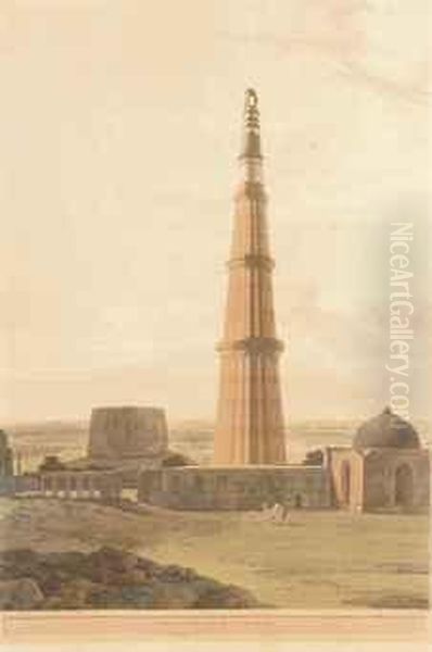 The Cuttub Minar, Near Delhi Oil Painting by Thomas Daniell