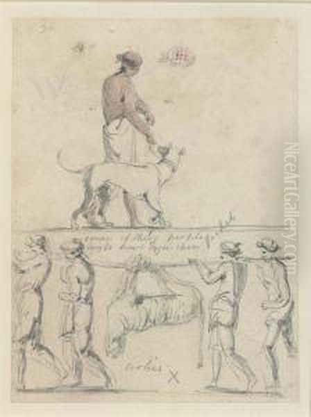 Coolies Carrying A Tiger And A Man With A Hunting Dog Oil Painting by Thomas Daniell