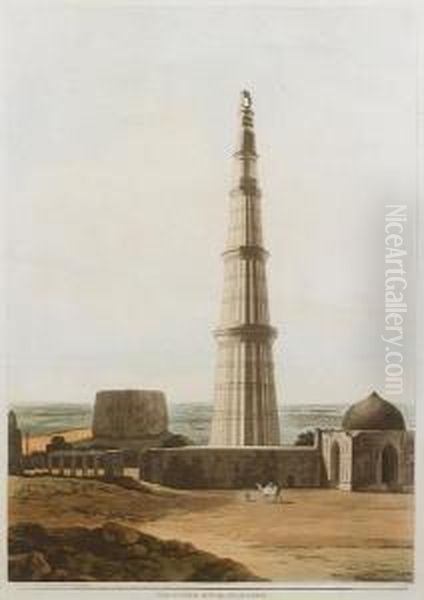 The Cuttub Minar Near Delhi Oil Painting by Thomas Daniell