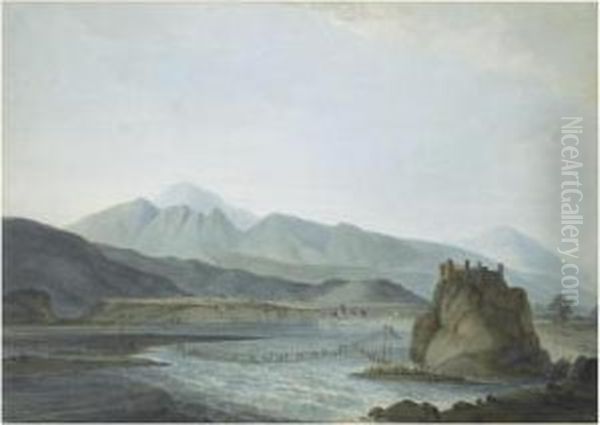 The Rope Bridge, Srinagar, Garhwal, Uttaranchal Oil Painting by Thomas Daniell