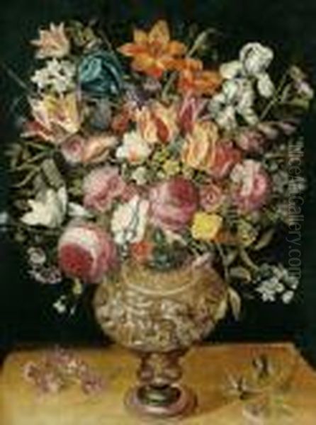 Bottega Grande Mazzo Di Fiori Decorativo Con Tulipani Oil Painting by Andries Daniels