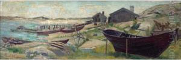 Telakoitu Vene (beached Boats) Oil Painting by Elin Danielson-Gambogi