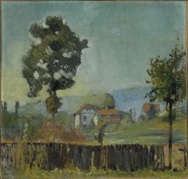 Haus Mit Garten In Der Umgebung Von Basel Oder Amjurasudfuss Oil Painting by Heinrich Danioth