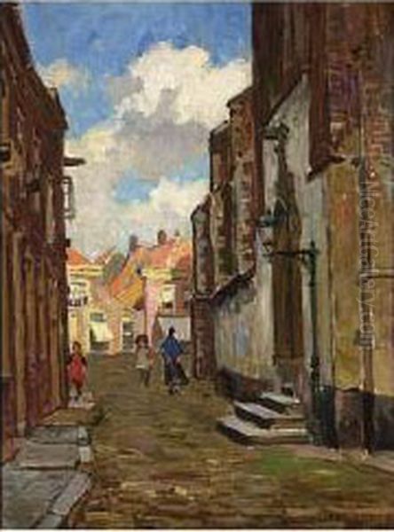 Figures In A Town Oil Painting by Charles Dankmeijer