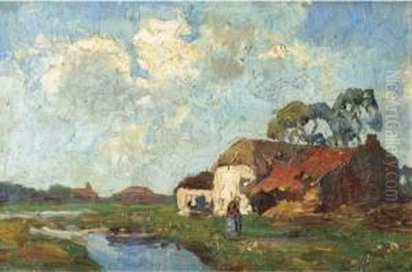 A Polder Landscape Oil Painting by Charles Dankmeijer