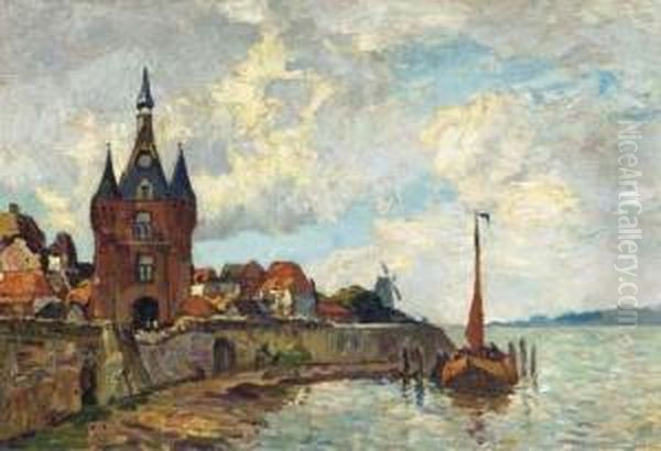 De Lekpoort, Vianen: City Gate By The River Lek Oil Painting by Charles Dankmeijer