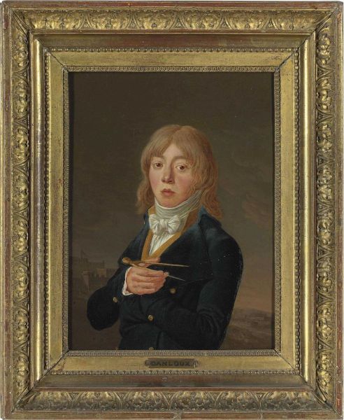 Portrait Of An Architect, Half-length, Holding A Compass, A Cityscape Beyond Oil Painting by Henri Pierre Danloux