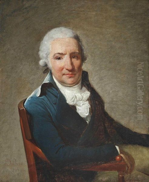 Portrait Of A Gentleman, 
Half-length, In A Blue Coat And White Cravat, Seated In An Interior Oil Painting by Henri Pierre Danloux