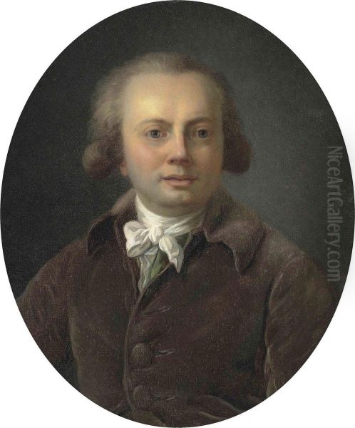 Portrait Of A Gentleman, 
Bust-length, In A Brown Coat With A Whitestock, In A Feigned Oval Oil Painting by Henri Pierre Danloux