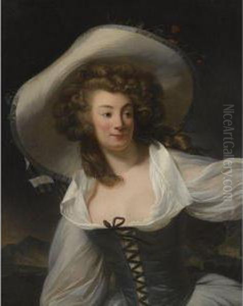 Portrait Of The Artist's Wife Marie-pierrette-antoinette Danloux Oil Painting by Henri Pierre Danloux