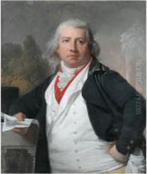 Portrait D'homme Au Gilet Blanc Tenant Une Lettre Oil Painting by Henri Pierre Danloux