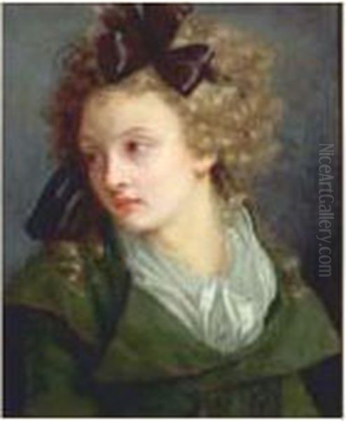 Portrait D'une Jeune Fille Avec Un Noeud Dans Les Cheveux Oil Painting by Henri Pierre Danloux