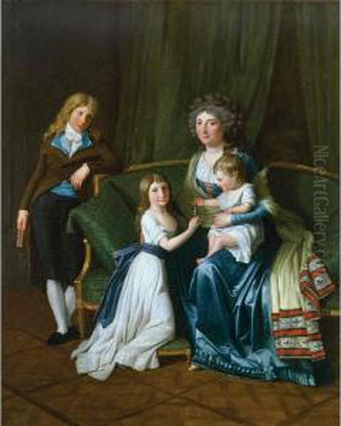 Portrait Of A Family In An Interior Oil Painting by Henri Pierre Danloux