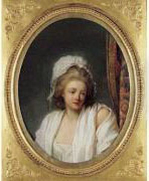 Une Jeune Femme Tirant Un Rideau Oil Painting by Henri Pierre Danloux