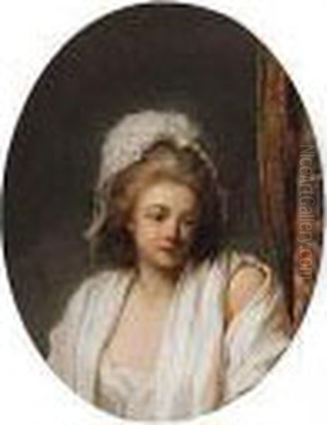 Portrait Of A Woman, Half-length, Wearing A White Muslin Gown Oil Painting by Henri Pierre Danloux