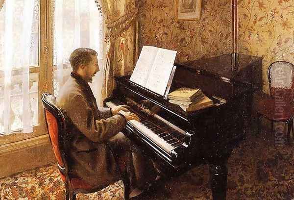 Young Man Playing The Piano Oil Painting by Gustave Caillebotte