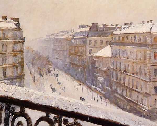 Boulevard Haussmann Snow Oil Painting by Gustave Caillebotte